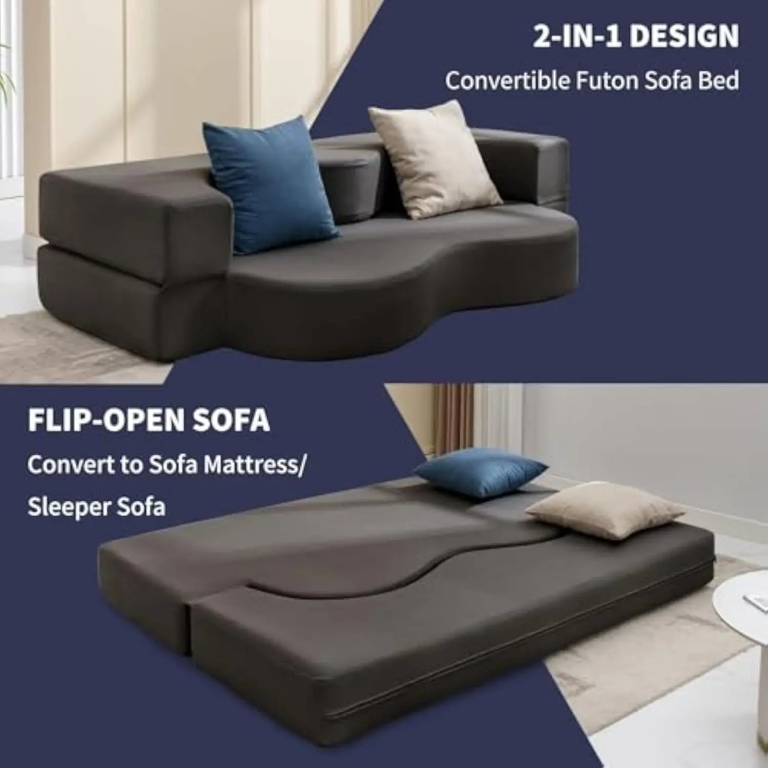 Queen Convertible Foldable Floor Sofa Bed – Leathaire Fabric