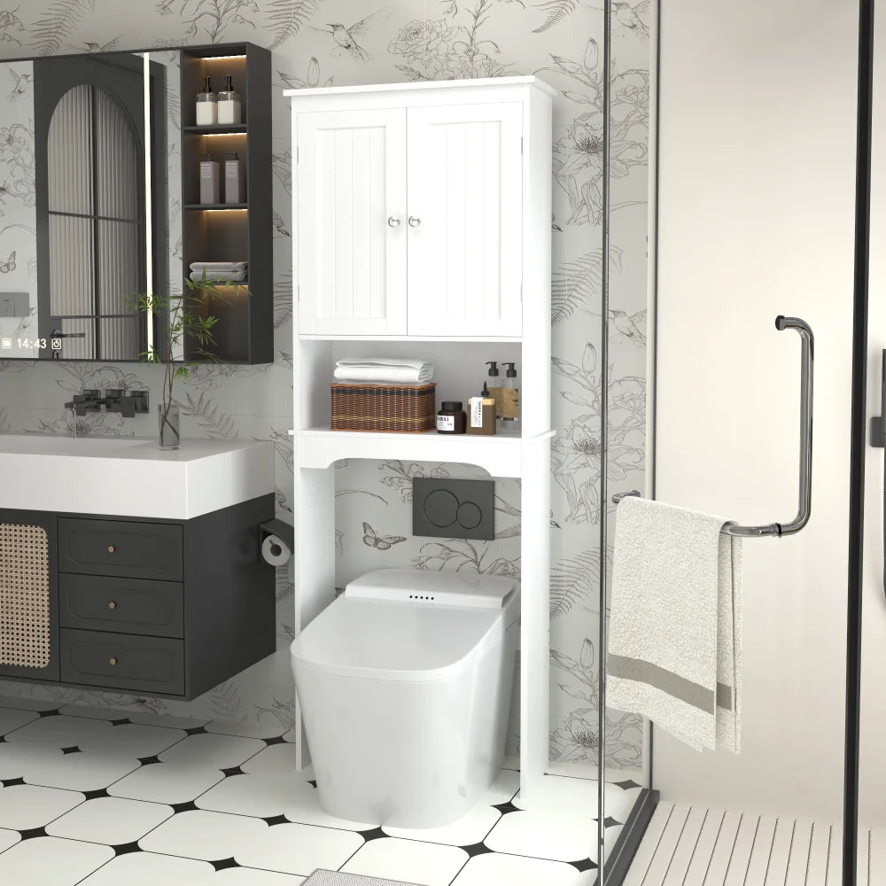 Over Toilet Storage Cabinet – White Wood Bathroom Organizer