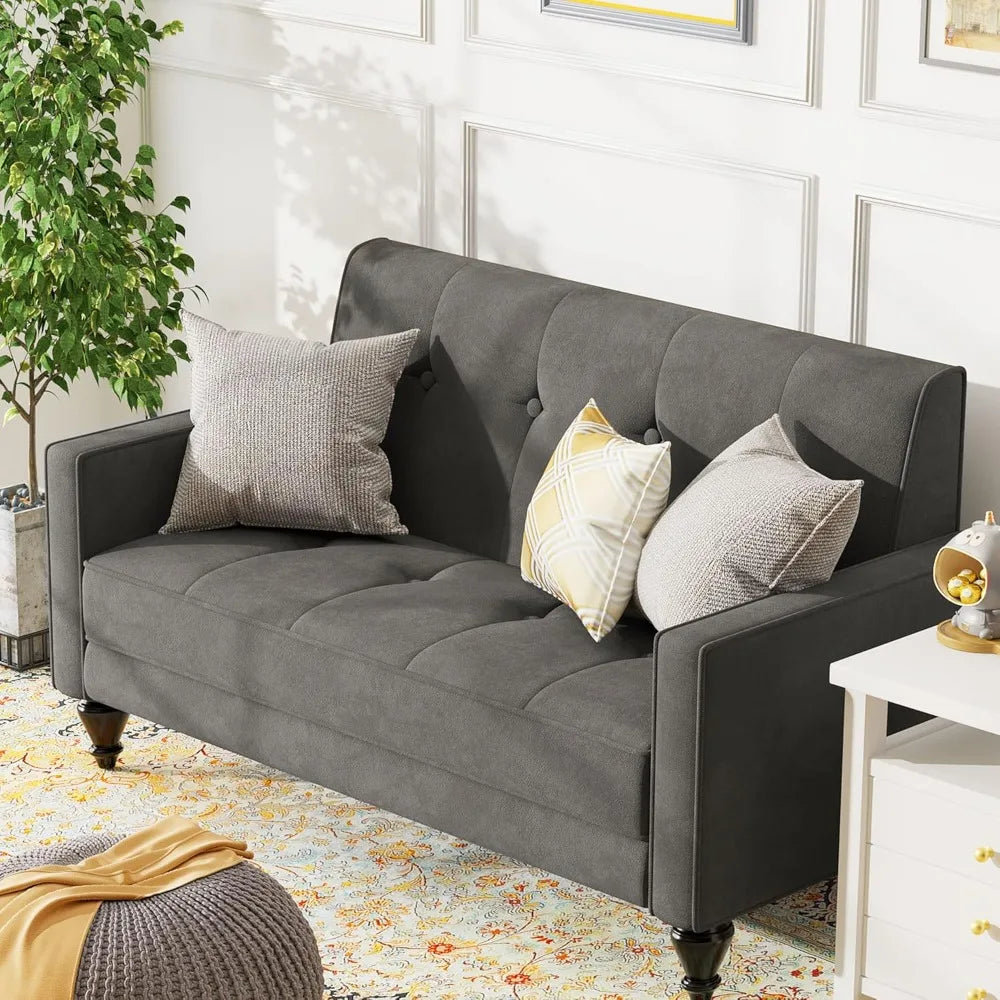 Velvet Mini Loveseat Sofa with Tufted Cushion