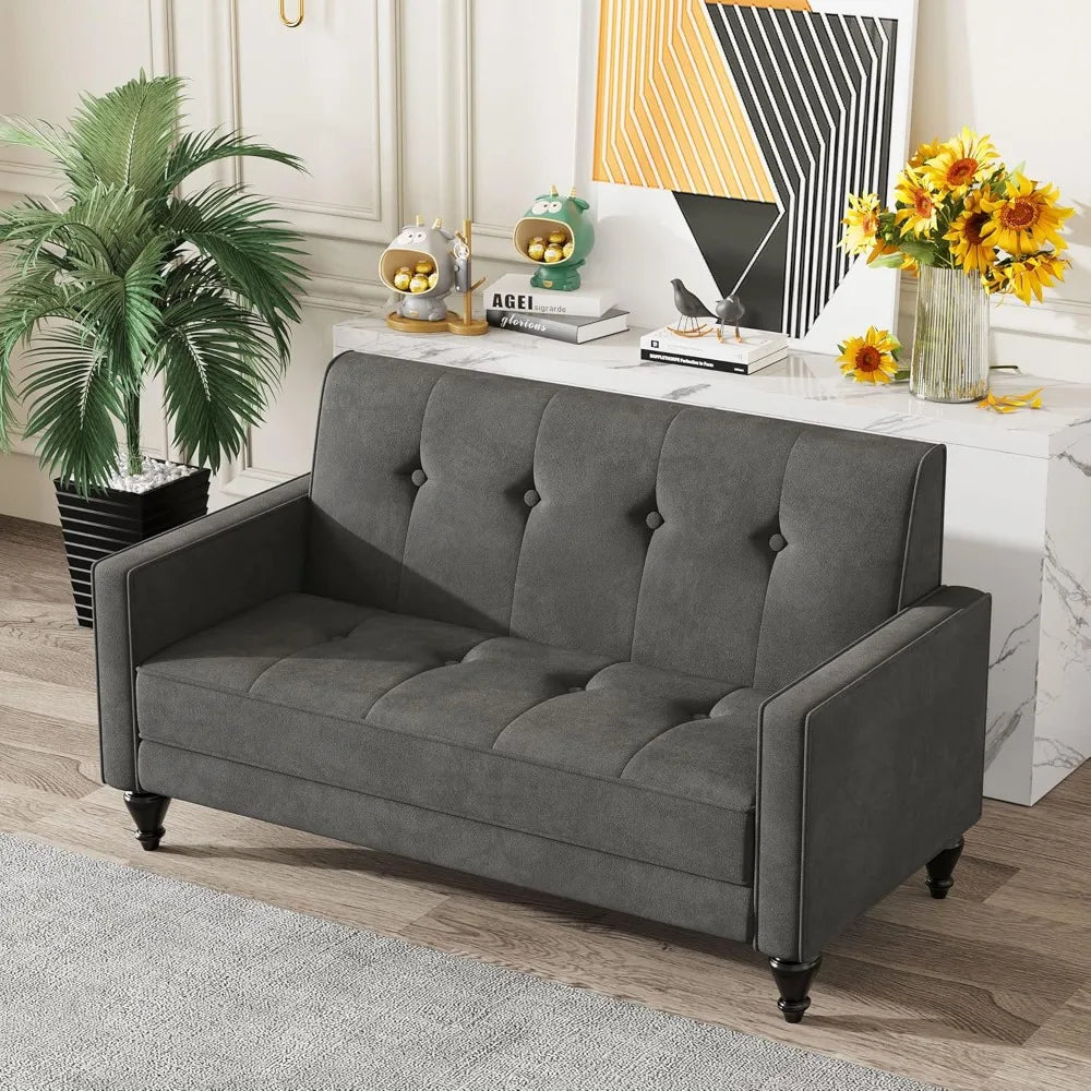 Velvet Mini Loveseat Sofa with Tufted Cushion